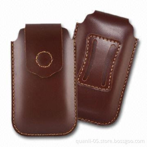 Genuine Leather Mobile Phone Case with Fashionable Design and Magnetic Button